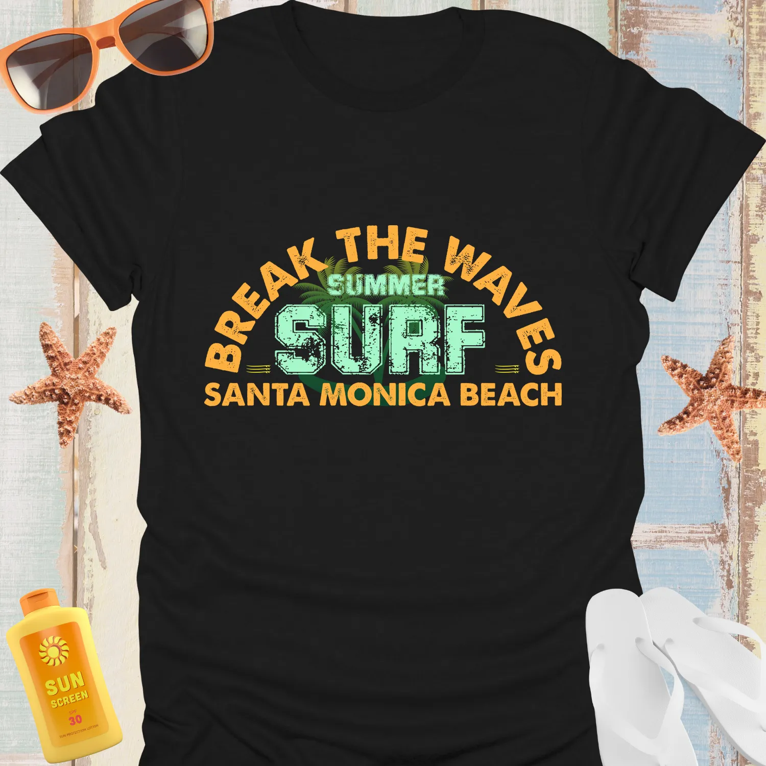 Surf California Vintage Break The Waves T-Shirt Orange