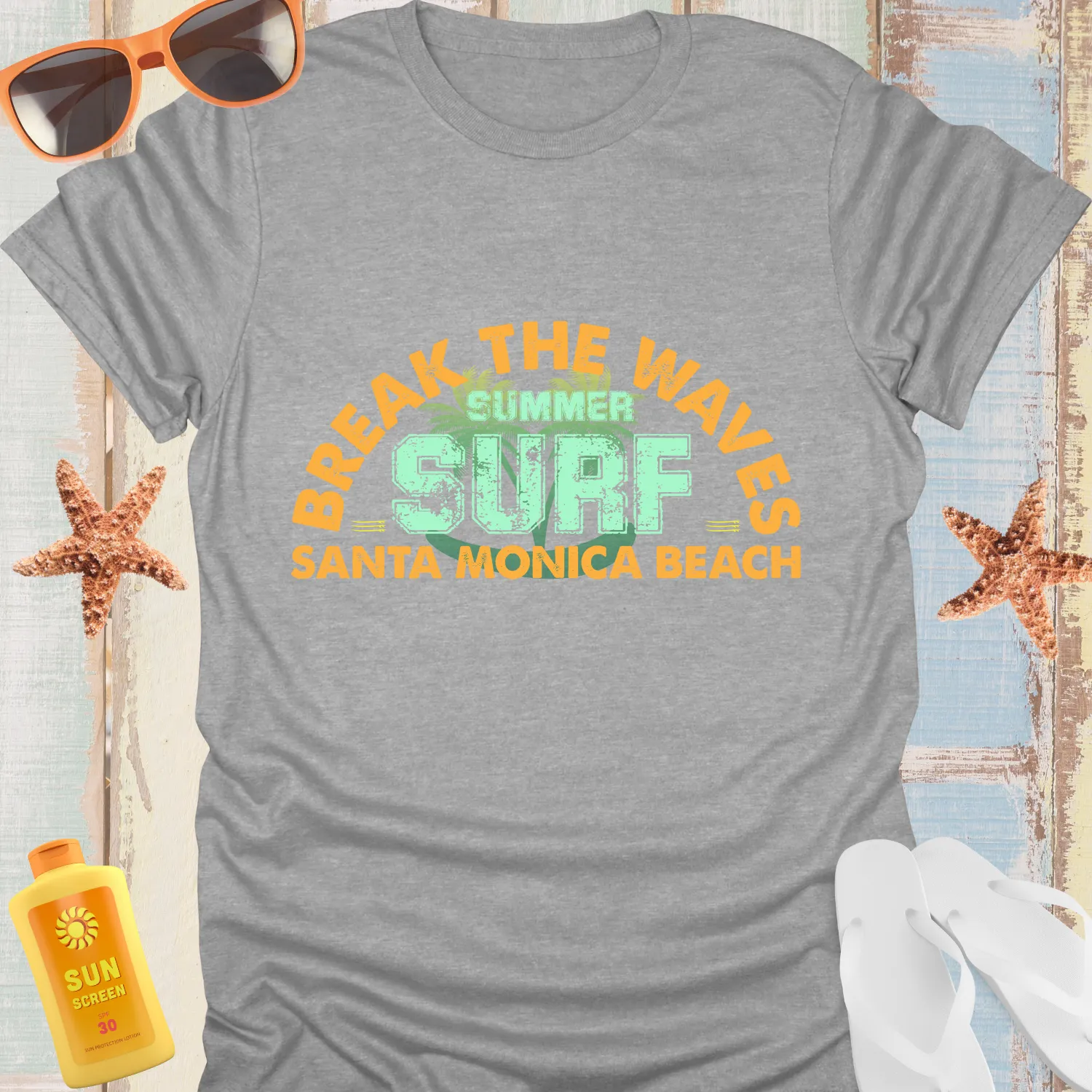 Surf California Vintage Break The Waves T-Shirt Orange