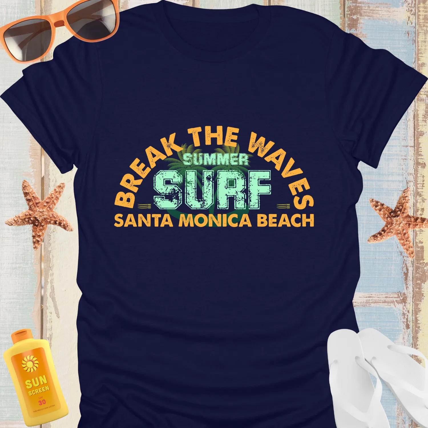 Surf California Vintage Break The Waves T-Shirt Orange
