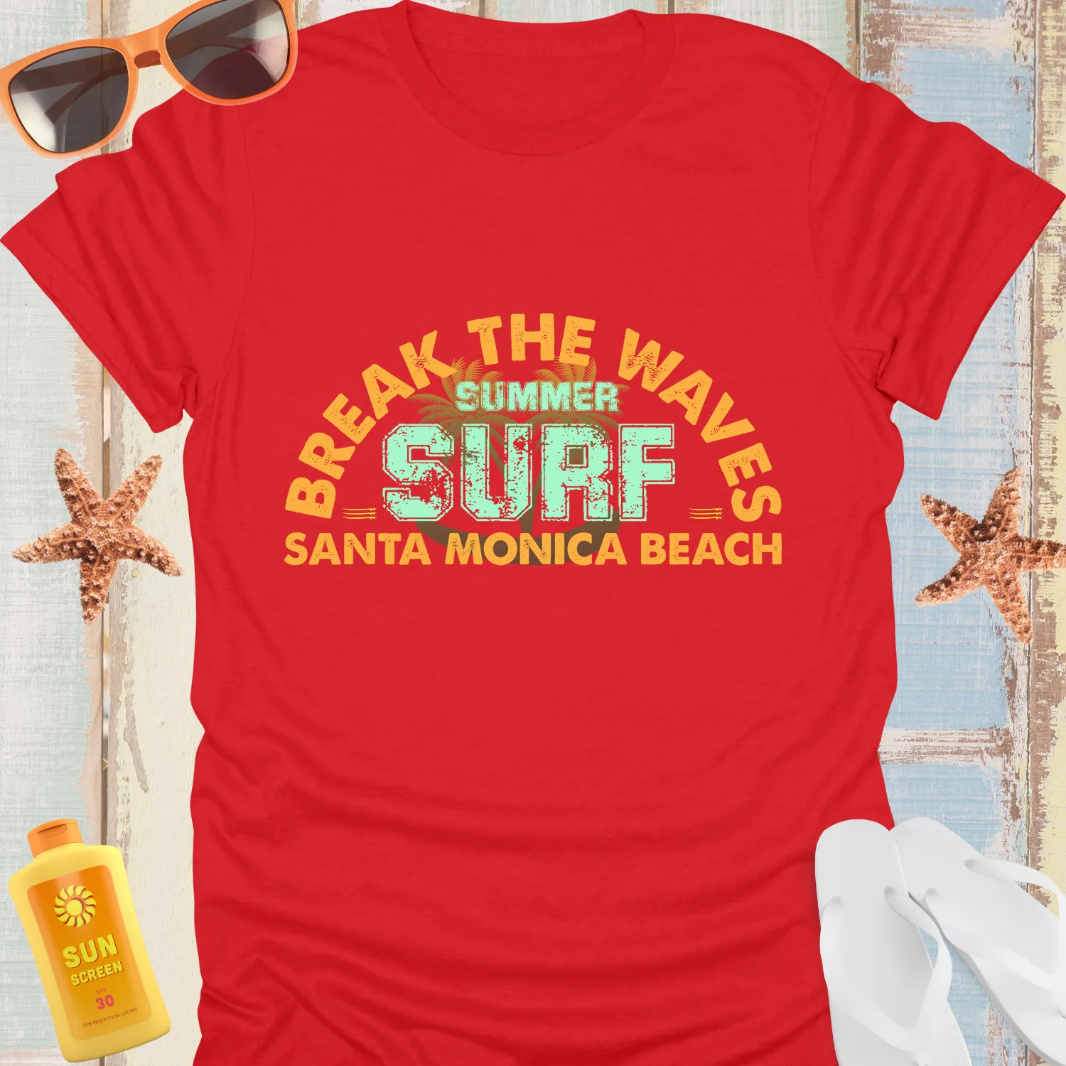 Surf California Vintage Break The Waves T-Shirt Orange