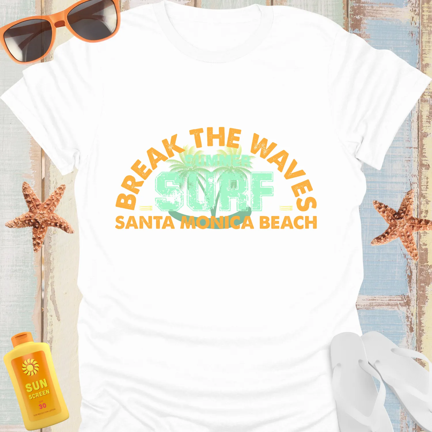 Surf California Vintage Break The Waves T-Shirt Orange