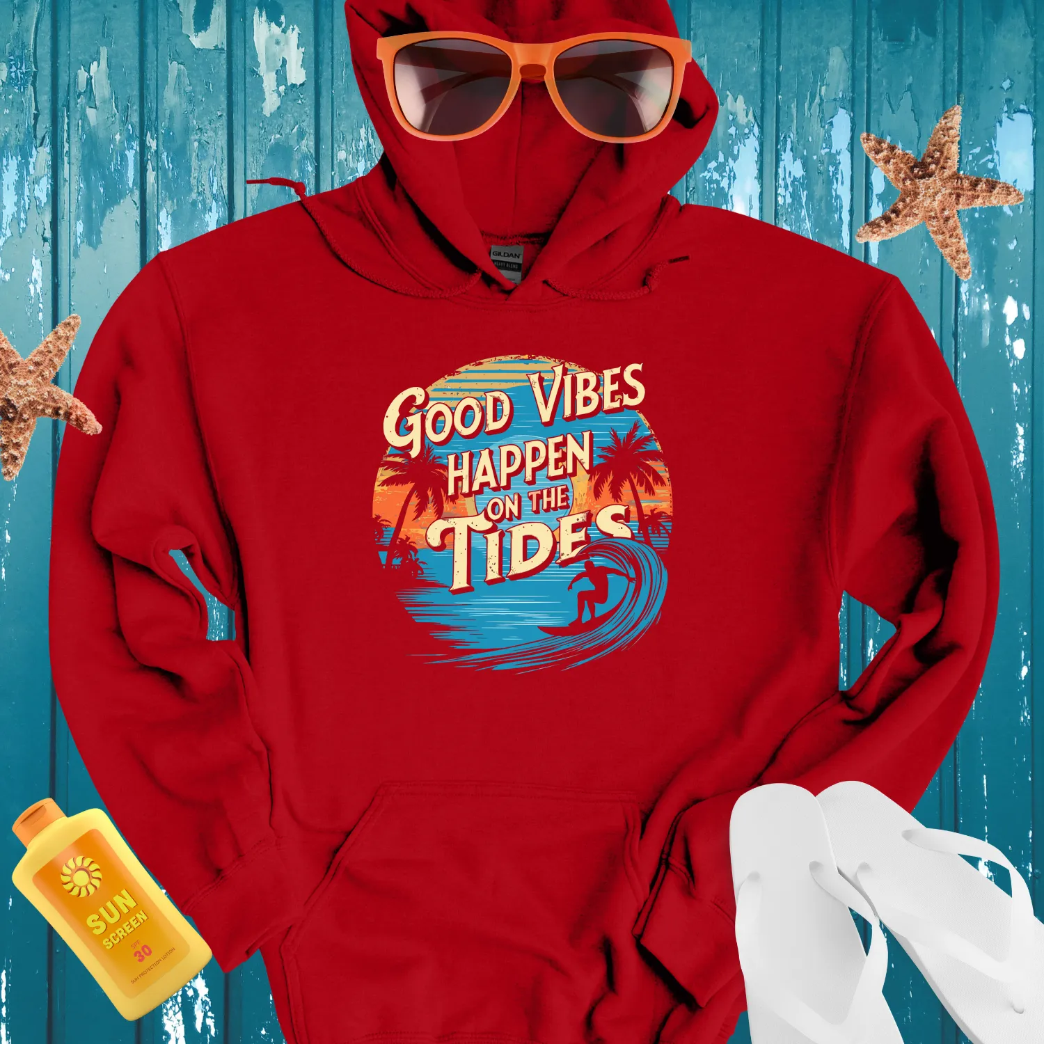 Surfing Sunset Hoodie With Retro Beach Vibes Design