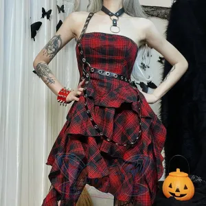 Sweet and Cool Irregular Slim Plaid Dress S22929