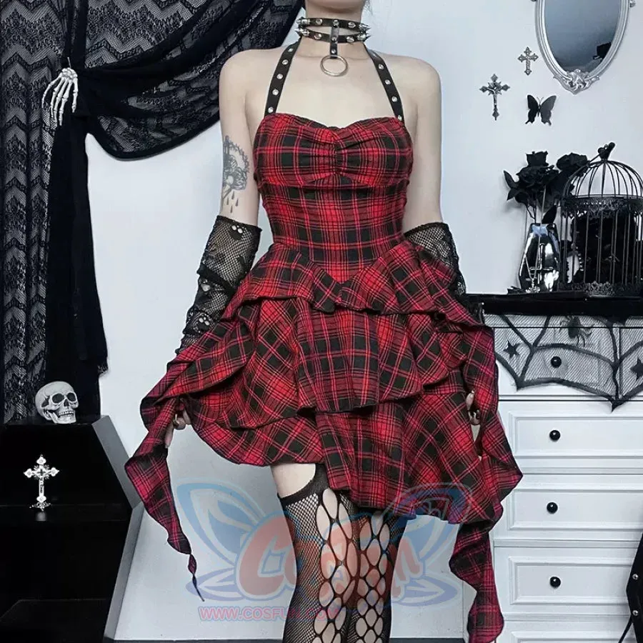 Sweet and Cool Irregular Slim Plaid Dress S22929