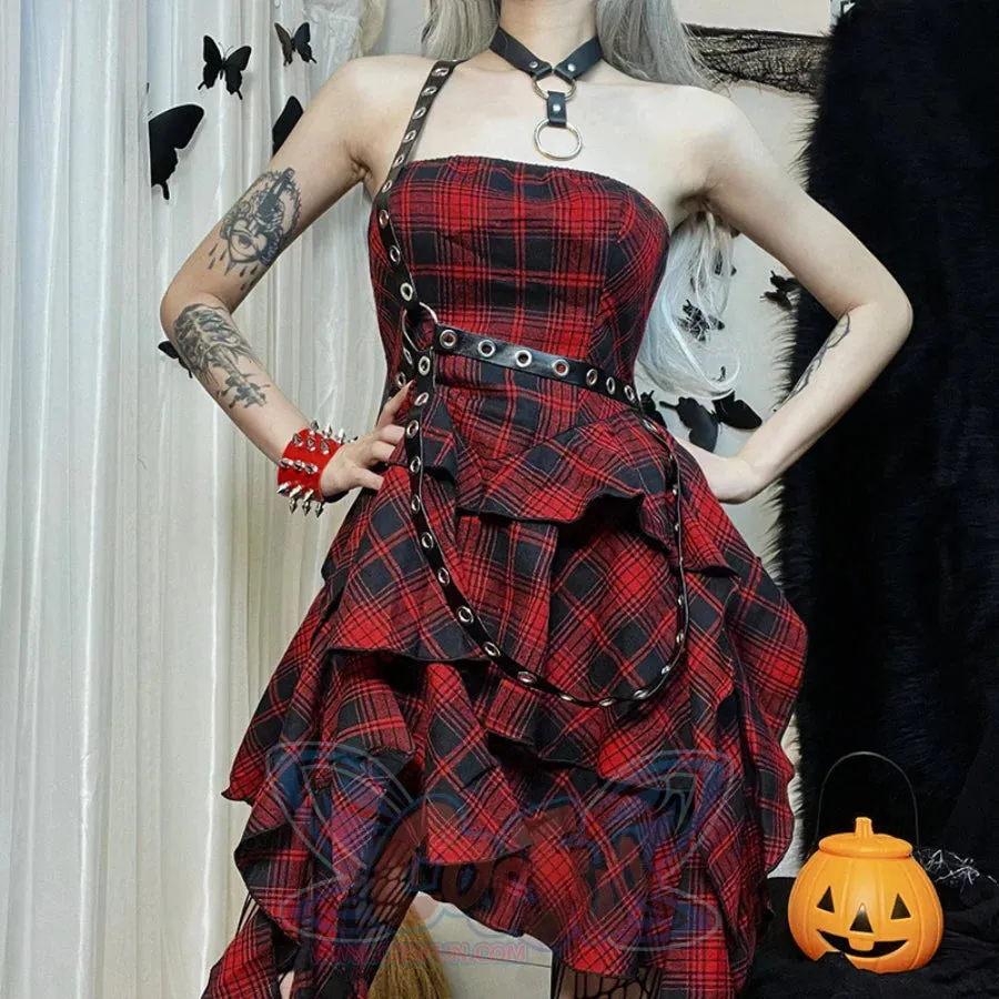 Sweet and Cool Irregular Slim Plaid Dress S22929