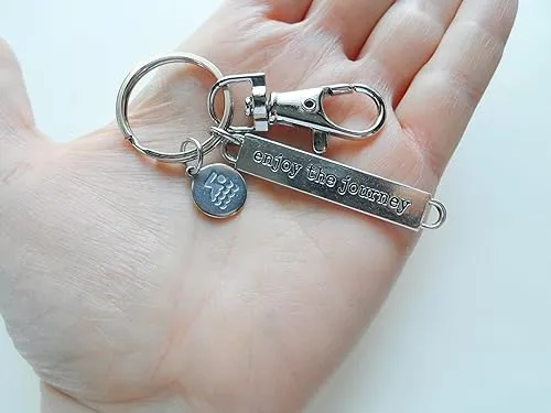 Swimmer Charm Keychain with Swimmer Disc Charm, Enjoy the Journey Tag & Swivel Clasp; Swim Team or Coach Keychain