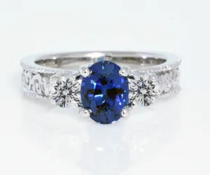 Swirl Vintage Blue Sapphire Diamond Engagement Ring