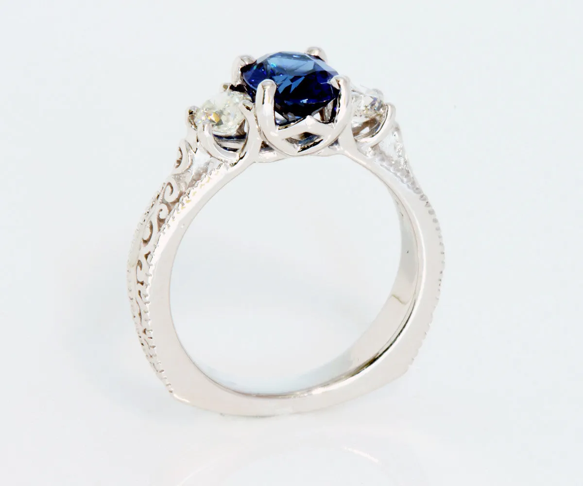 Swirl Vintage Blue Sapphire Diamond Engagement Ring