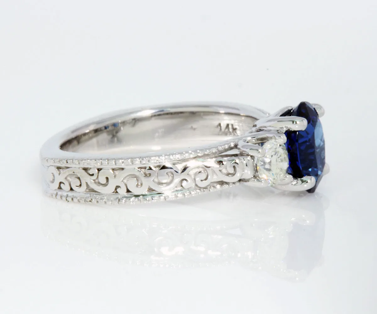 Swirl Vintage Blue Sapphire Diamond Engagement Ring