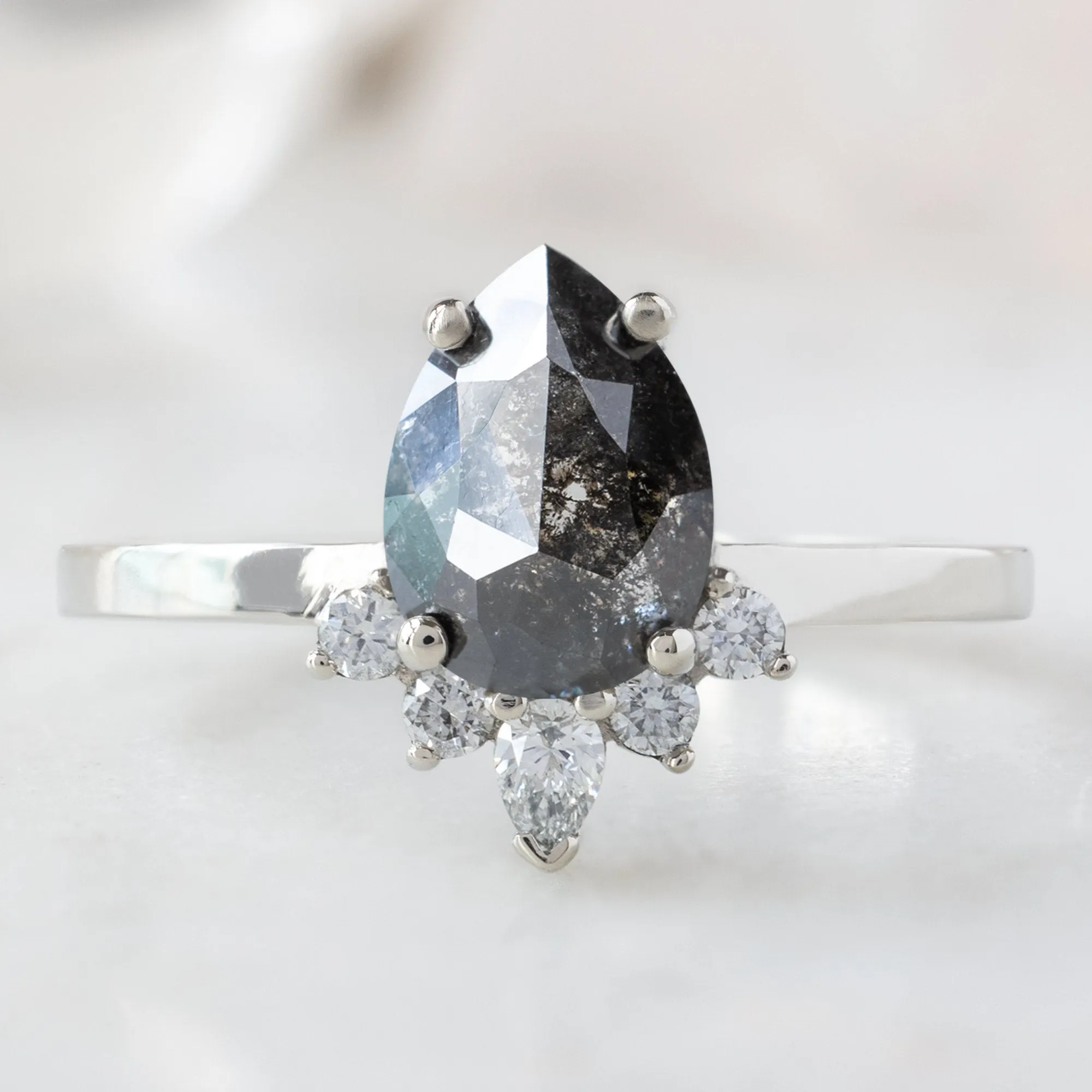 The Aster Ring | 1.55ct Pear Black Diamond in 14K White Gold