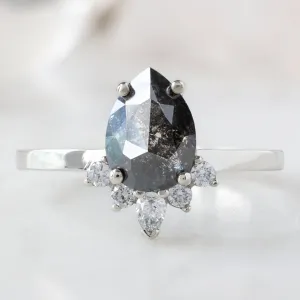 The Aster Ring | 1.55ct Pear Black Diamond in 14K White Gold