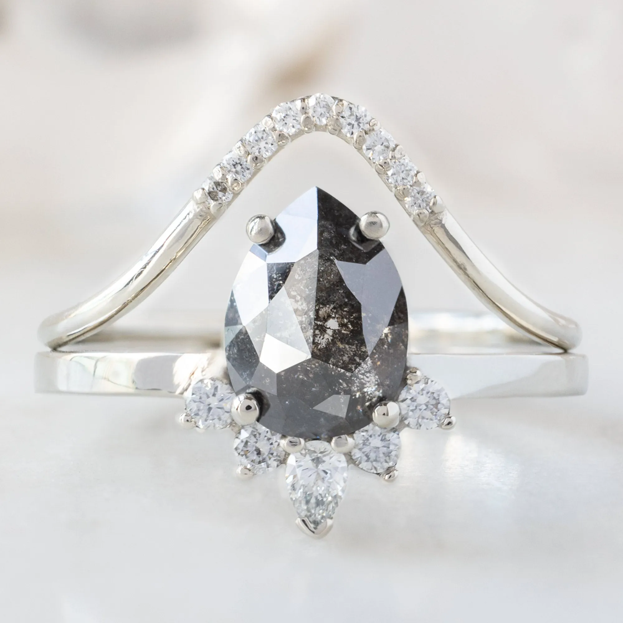 The Aster Ring | 1.55ct Pear Black Diamond in 14K White Gold