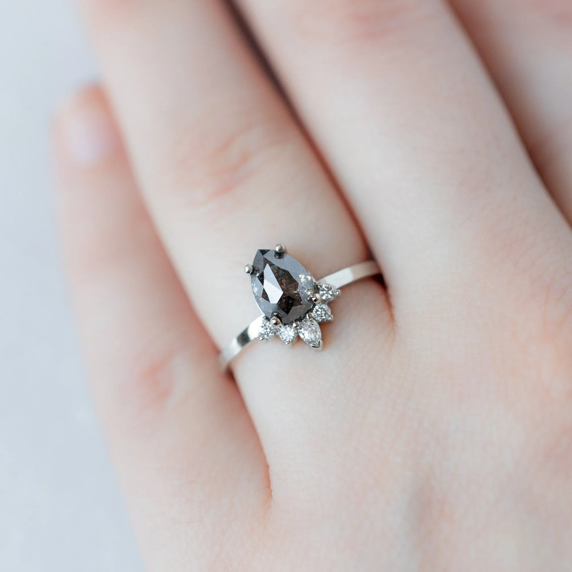 The Aster Ring | 1.55ct Pear Black Diamond in 14K White Gold