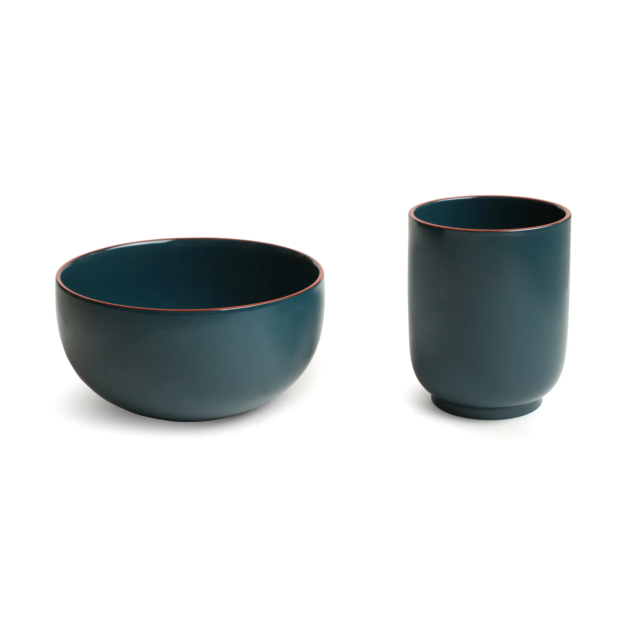 Traditional Blue Lacquer Bowl & Cup Set