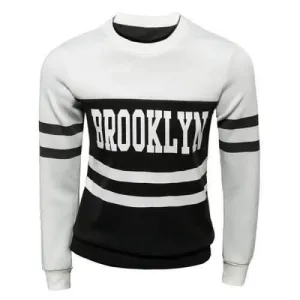 Trendy Slimming Round Neck Letter Print Two Color Splicing Long Sleeve Polyester Sweatshirt For Men - White L