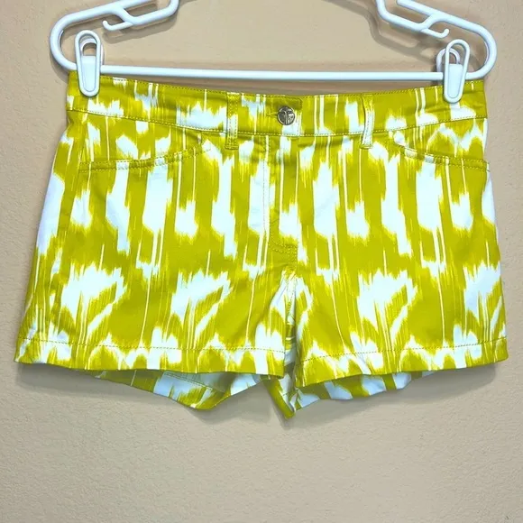 Trina Turk Womens Margarita Myrta Ikat Aztec Tribal Shorts, Yellow, White,Size 2