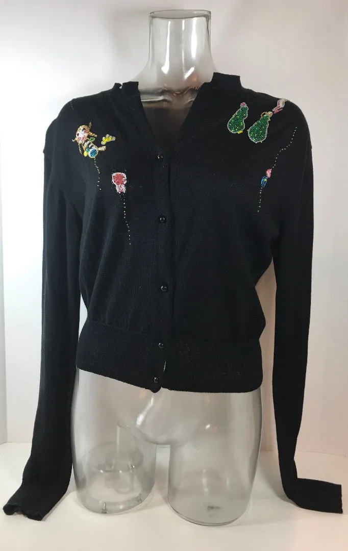 TSUMORI CHISATO Black Long Sleeve Beaded Cardigan Size 2