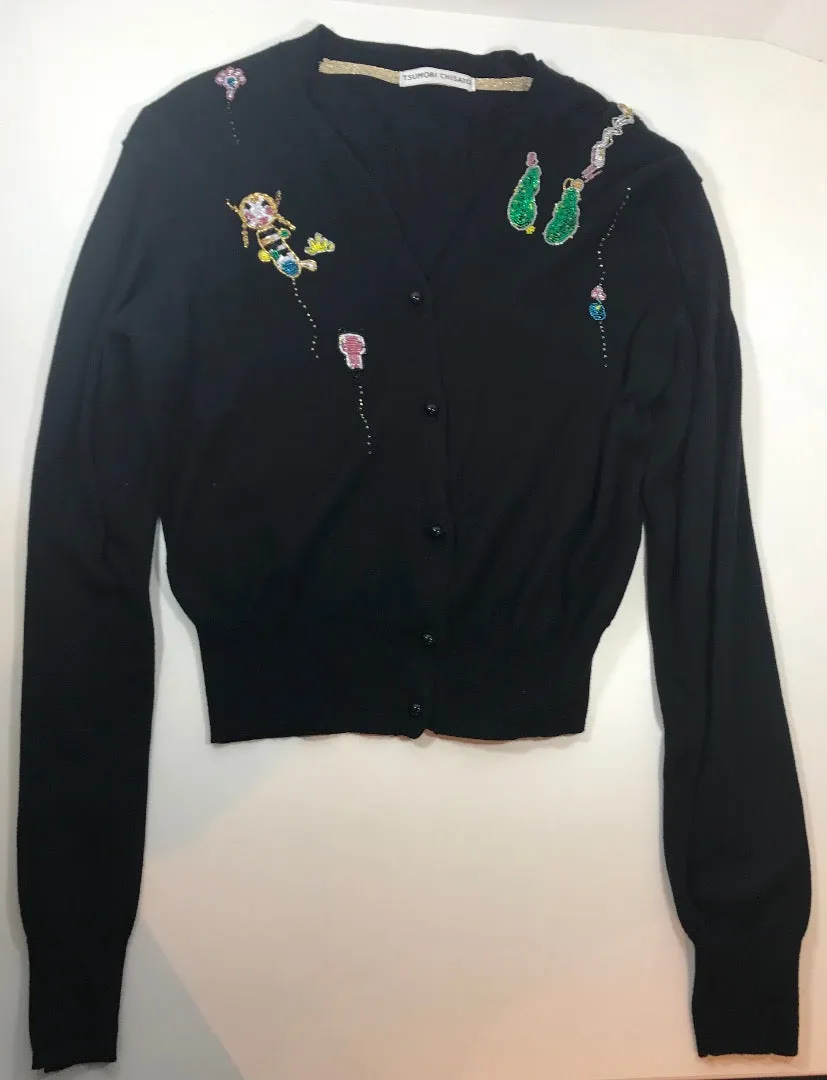 TSUMORI CHISATO Black Long Sleeve Beaded Cardigan Size 2