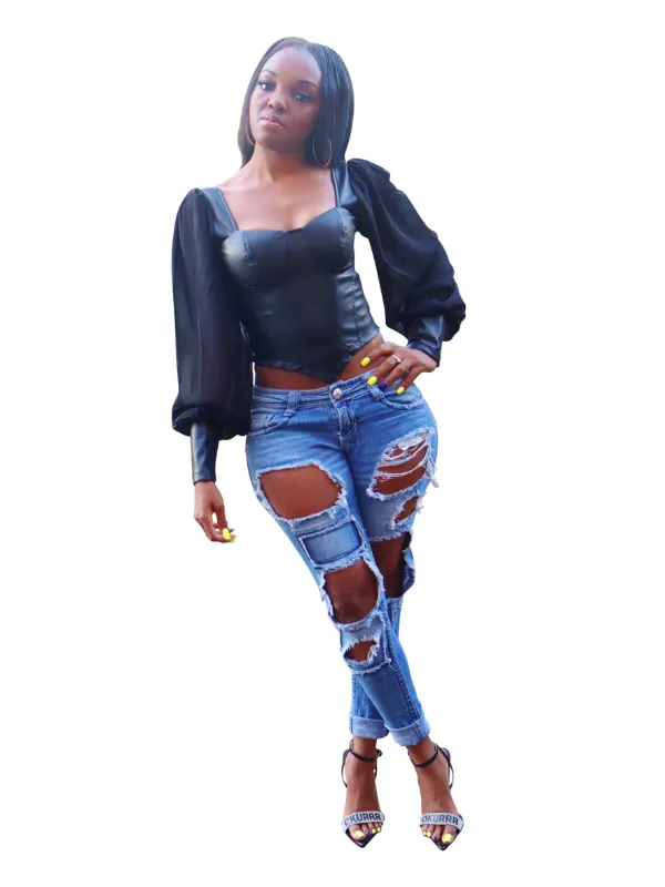 unapologetically feminine- Corset top with sheer sleeves