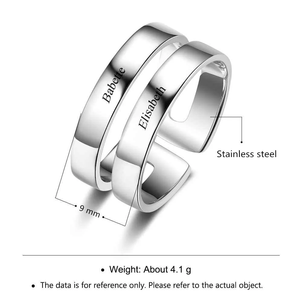 Unisex Personalized Cute Couple Ring, Engrave Two Custom Names, Jewelry Gift for Couples, BFF, & Siblings