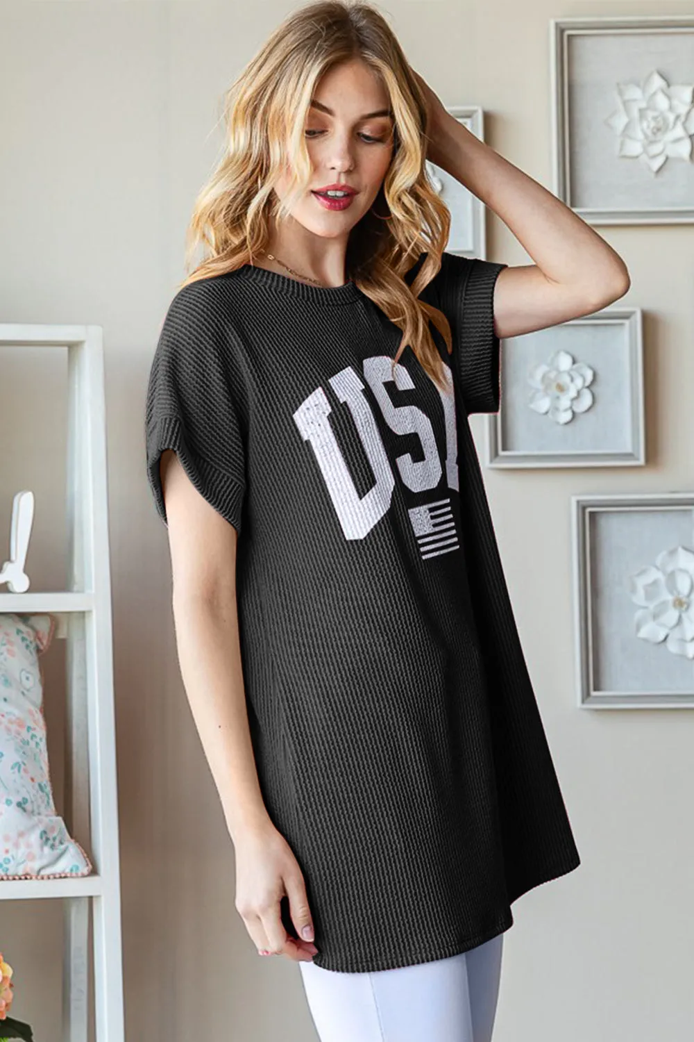 USA Graphic Short Sleeve Ribbed Top - Online Exclusive