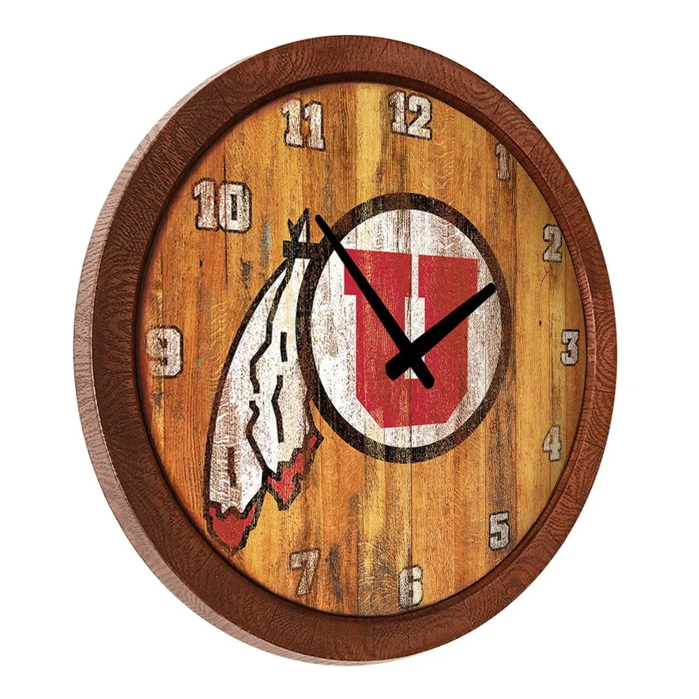 Utah Utes: Weathered "Faux" Barrel Top Wall Clock