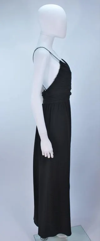 VICTORIA ROYAL Black Draped Jersey Gown with Rhinestone Straps 4