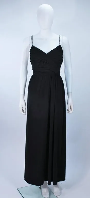 VICTORIA ROYAL Black Draped Jersey Gown with Rhinestone Straps 4