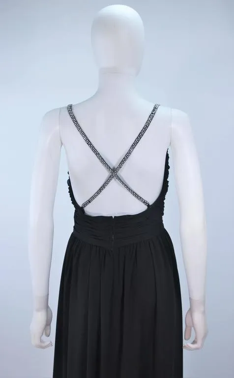 VICTORIA ROYAL Black Draped Jersey Gown with Rhinestone Straps 4