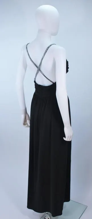 VICTORIA ROYAL Black Draped Jersey Gown with Rhinestone Straps 4