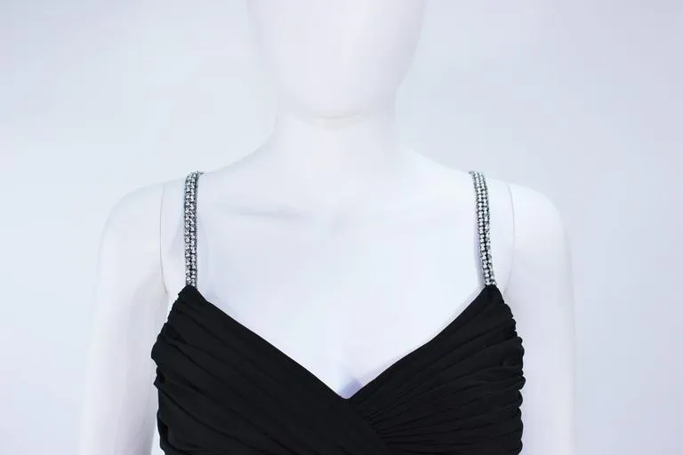 VICTORIA ROYAL Black Draped Jersey Gown with Rhinestone Straps 4