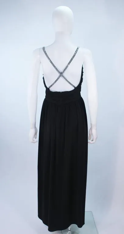 VICTORIA ROYAL Black Draped Jersey Gown with Rhinestone Straps 4