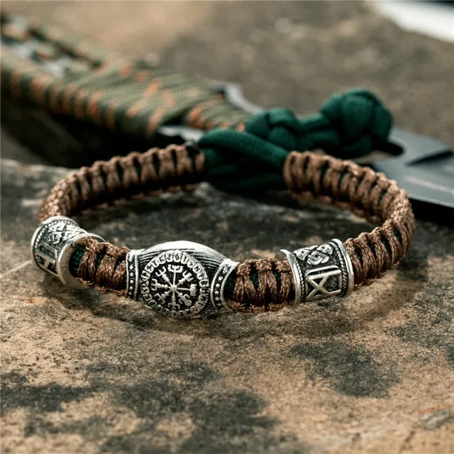 Viking Paracord Rope Amulet Rune Bracelet, adjustable