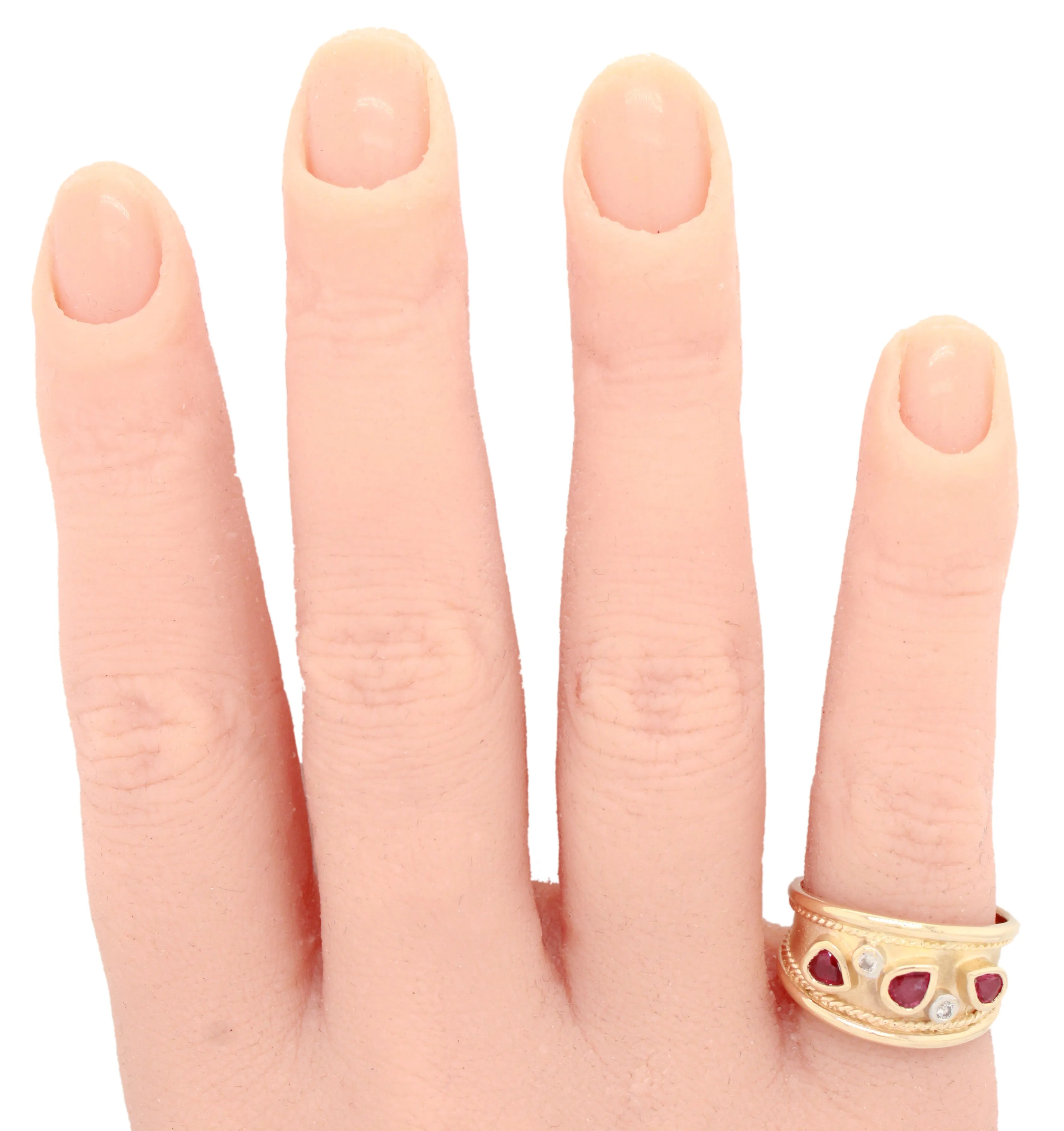 Vintage 0.40ctw Pear Cut Ruby & Diamond Band Ring - 14k Yellow Gold w/ Milgrain