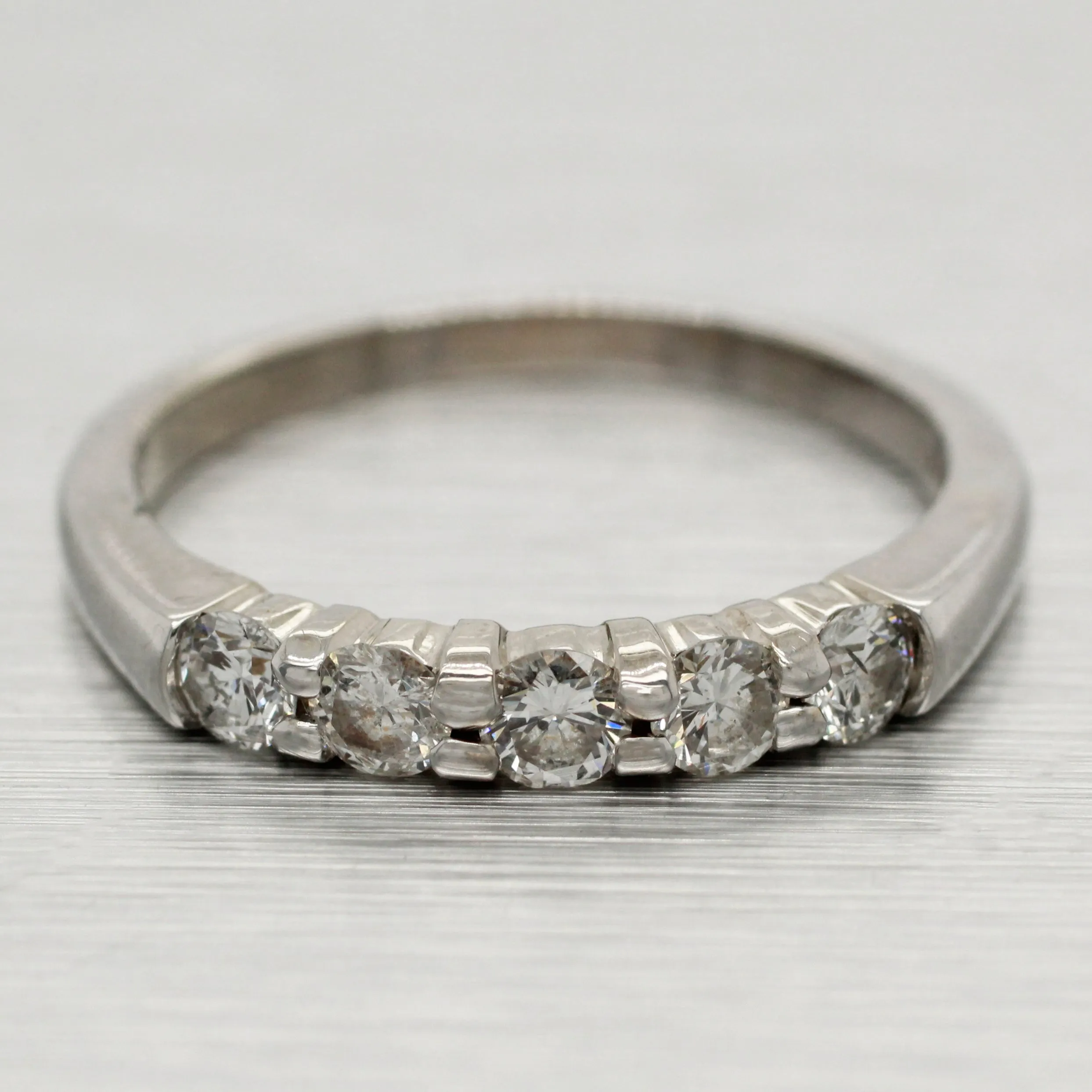 Vintage 0.50ctw Five Diamond Wedding Band Ring - 14k White Gold | Size 7