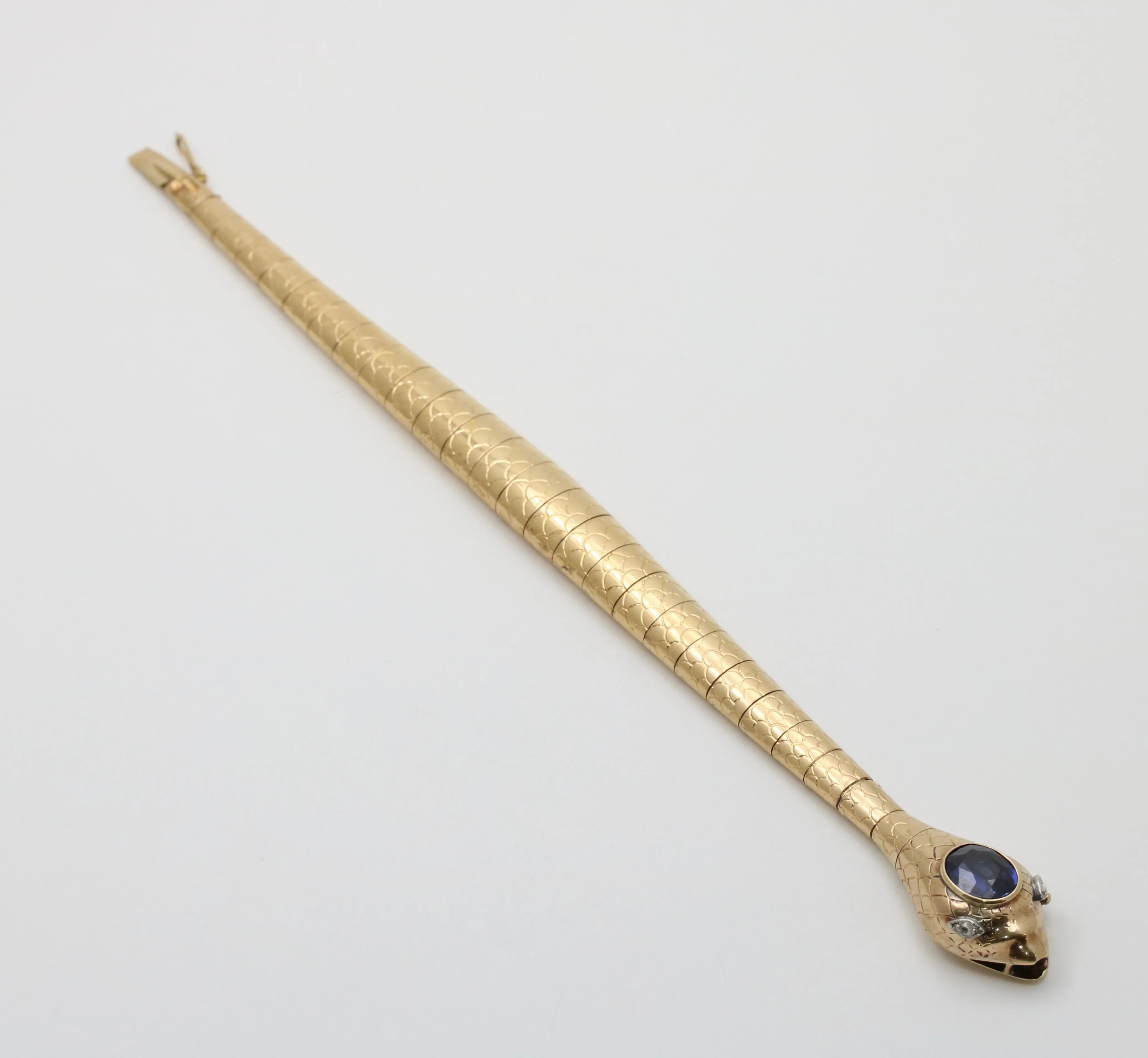 Vintage 16K Gold, Sapphire and Diamond Articulated Snake Bracelet