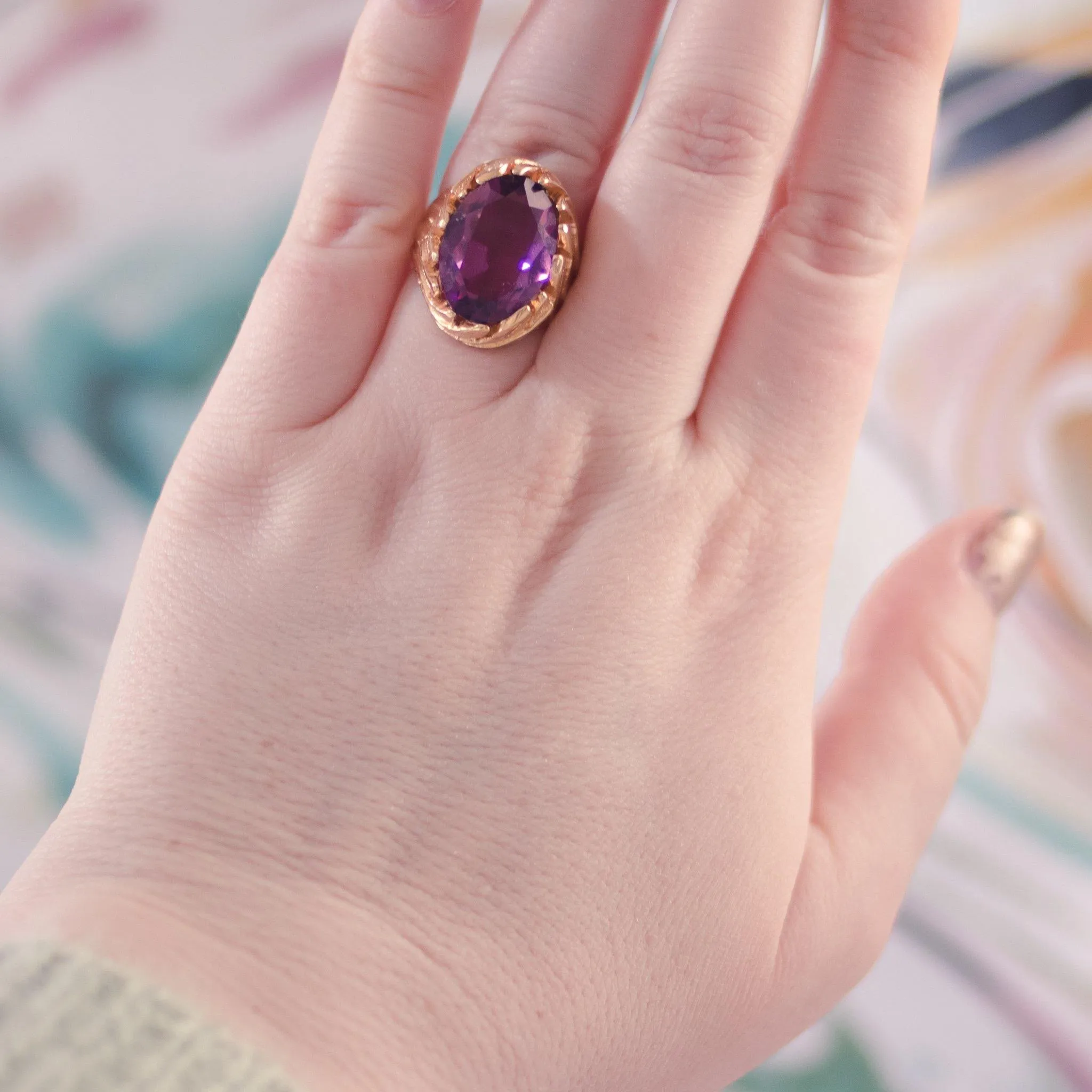 Vintage 1960s Amethyst Crystal Cocktail Statement Ring