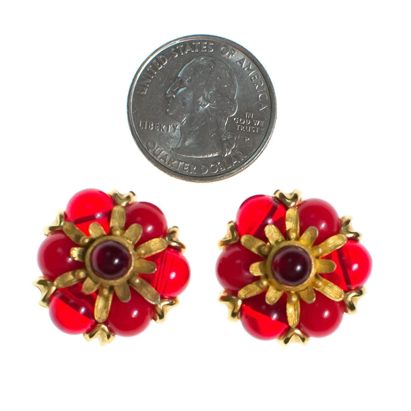 Vintage 1960s Ruby Red Cabochon Statement Earrings