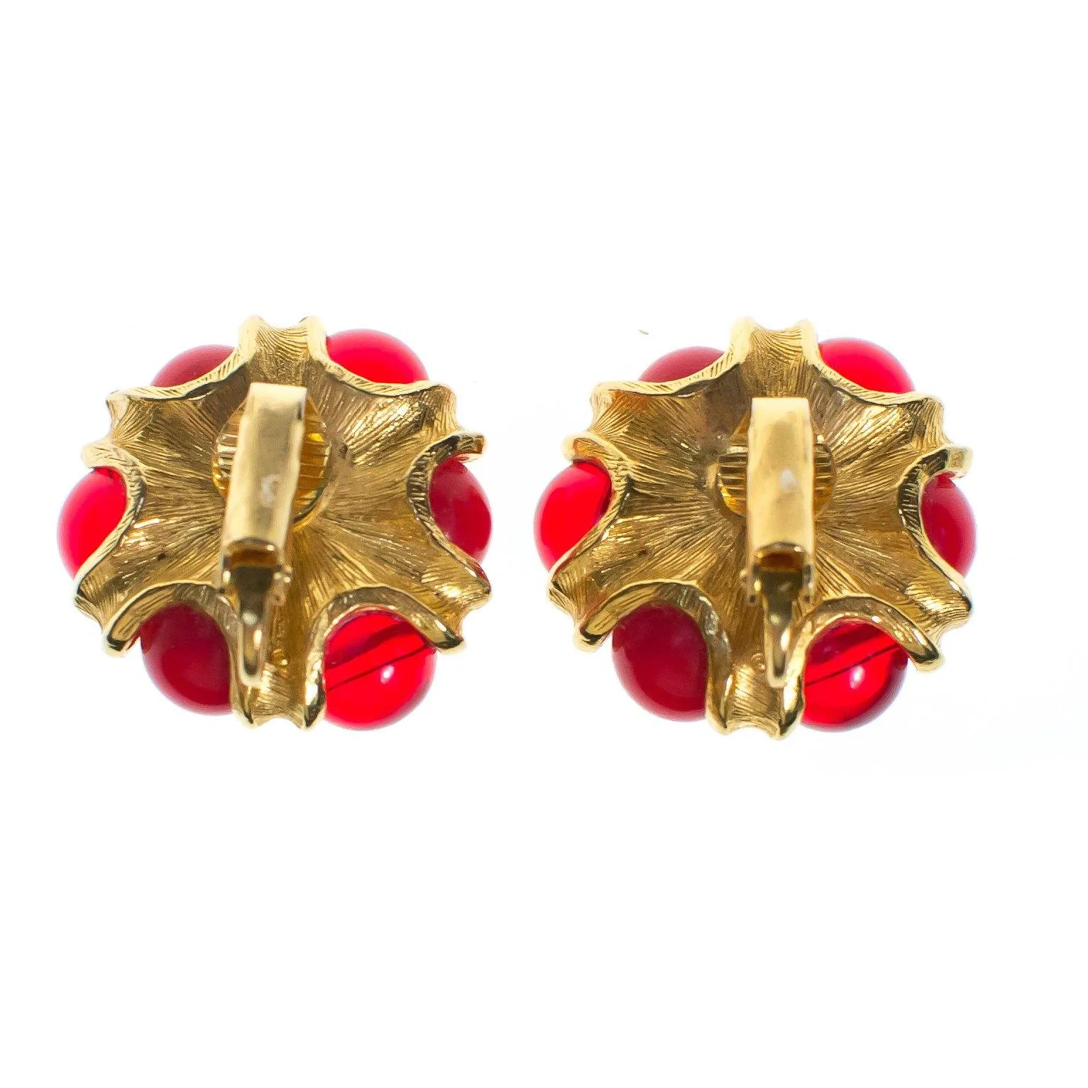Vintage 1960s Ruby Red Cabochon Statement Earrings