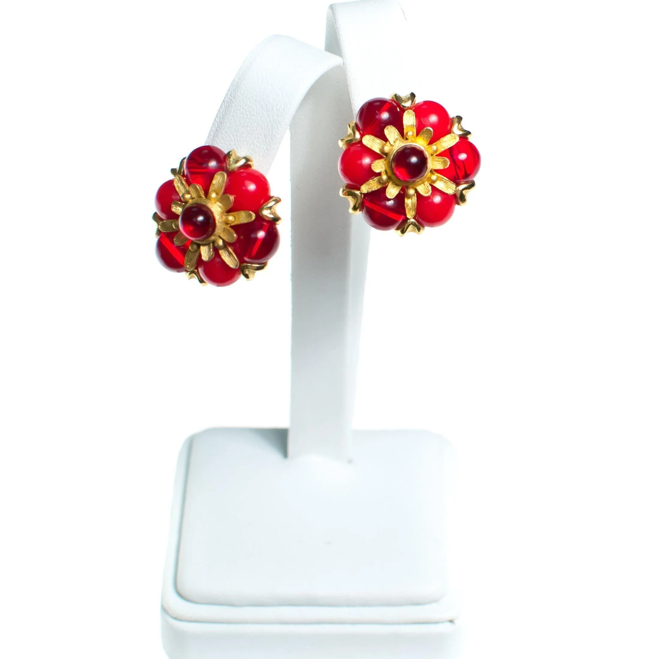 Vintage 1960s Ruby Red Cabochon Statement Earrings