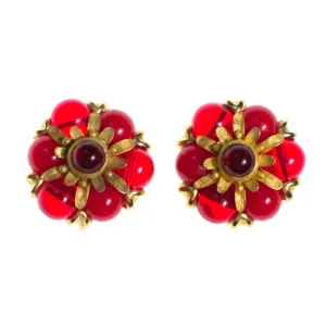 Vintage 1960s Ruby Red Cabochon Statement Earrings