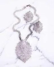 Vintage 1970s Art Deco Inspired Rhinestone Fringe Necklace