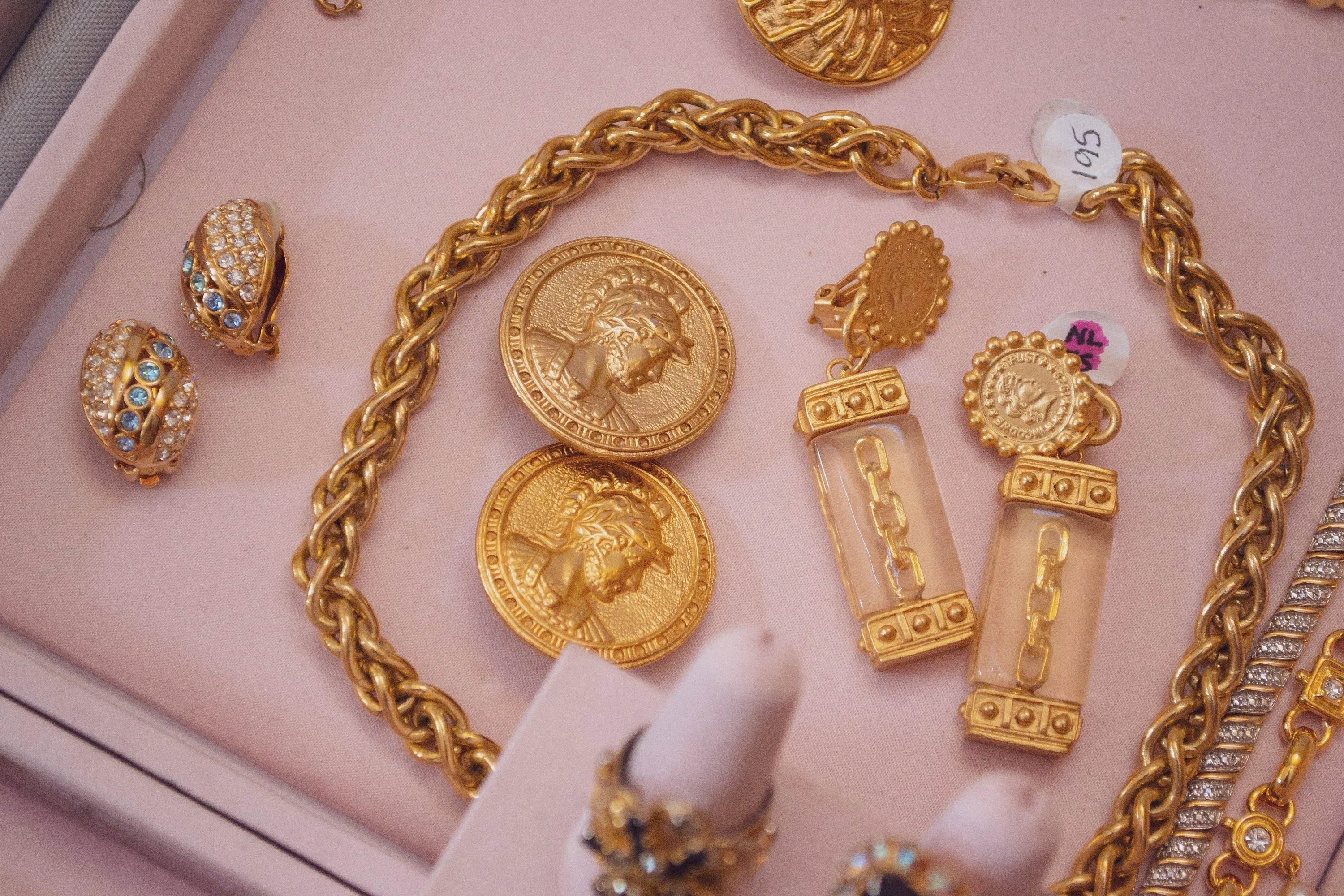 Vintage 1980s Roman Coin Earrings, Gold Tone Setting, Clip-on