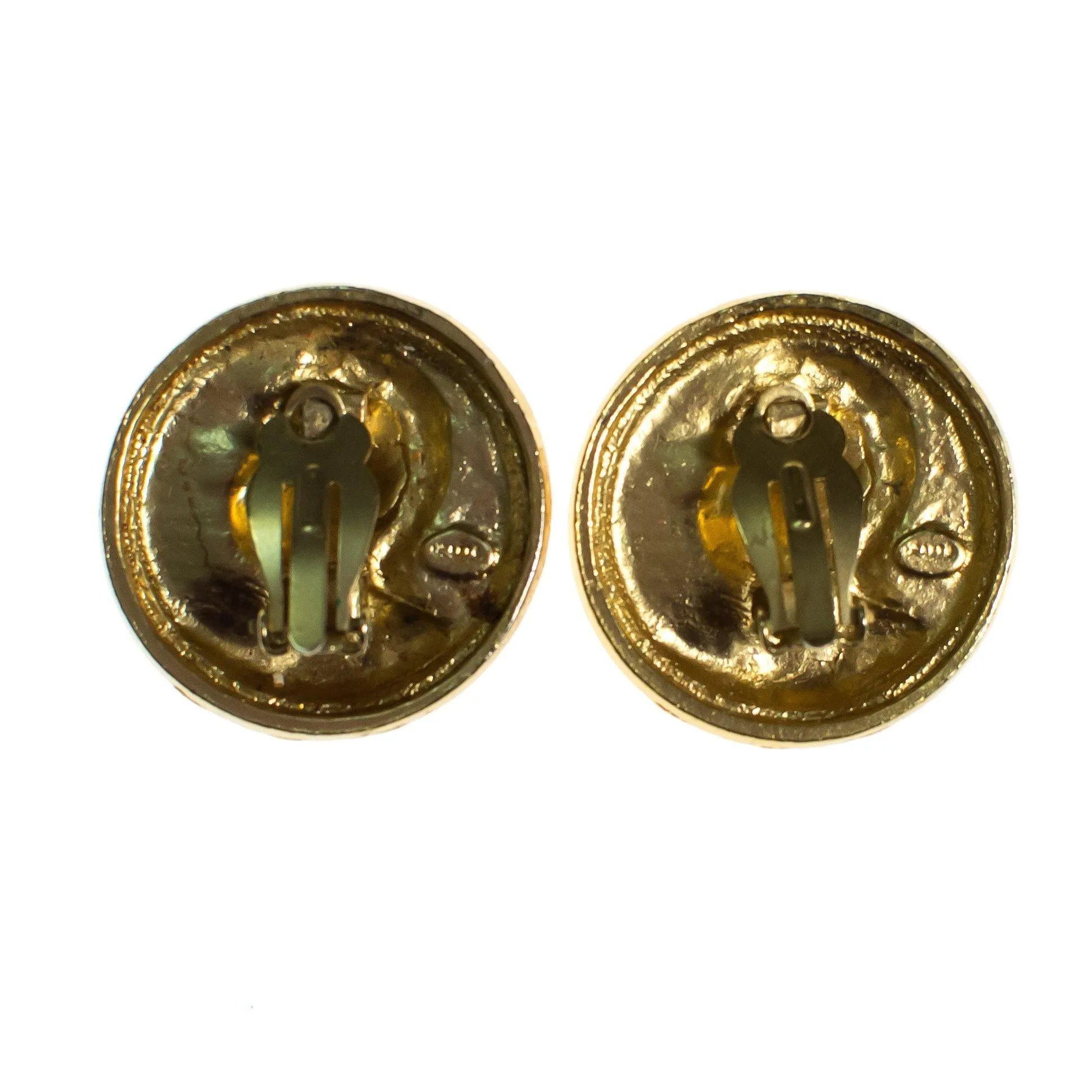 Vintage 1980s Roman Coin Earrings, Gold Tone Setting, Clip-on