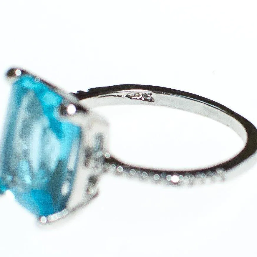 Vintage Aqua Crystal Emerald Cut Cocktail Statement Ring