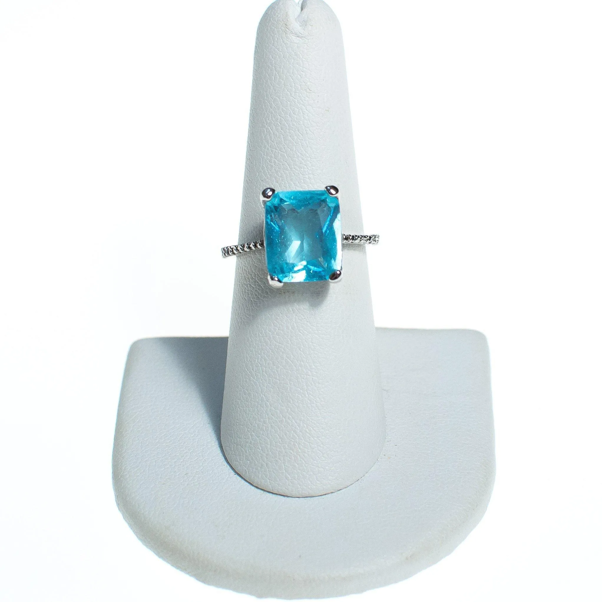 Vintage Aqua Crystal Emerald Cut Cocktail Statement Ring