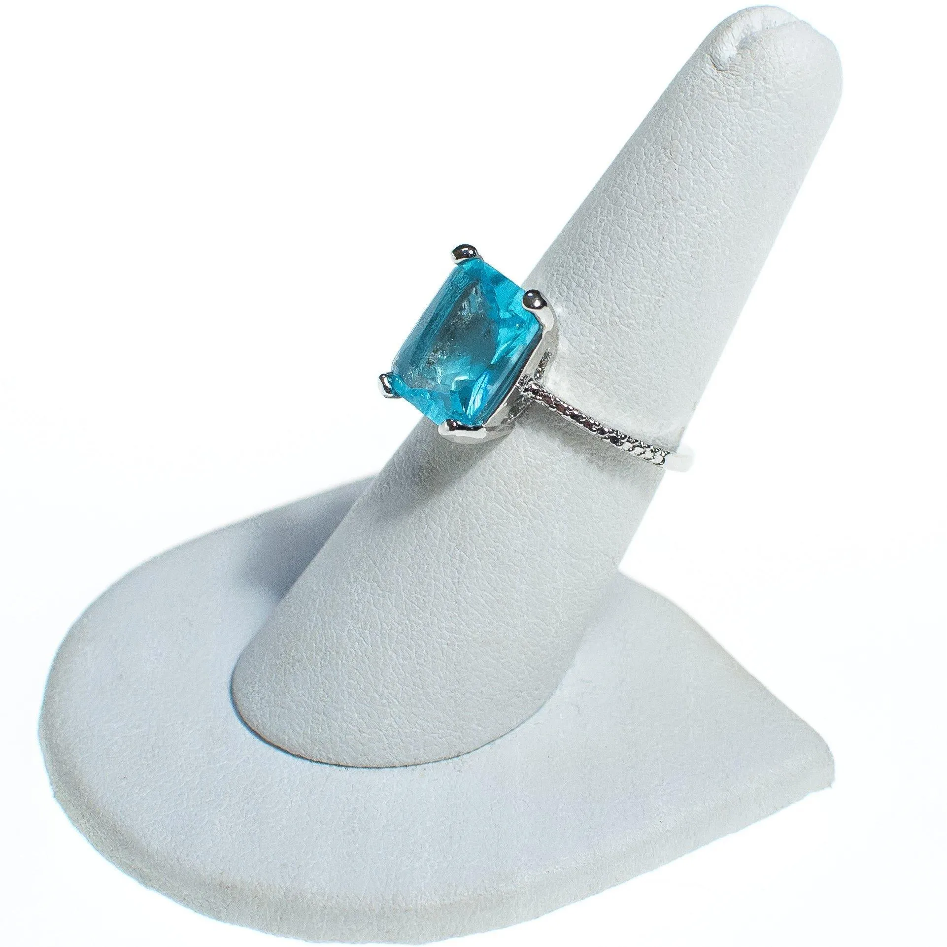 Vintage Aqua Crystal Emerald Cut Cocktail Statement Ring