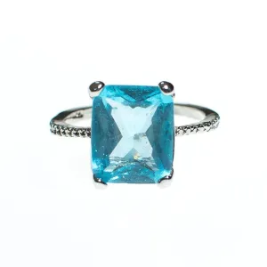Vintage Aqua Crystal Emerald Cut Cocktail Statement Ring
