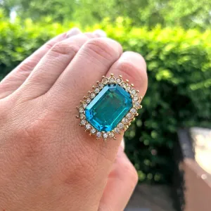 Vintage Aqua Crystal Statement Ring
