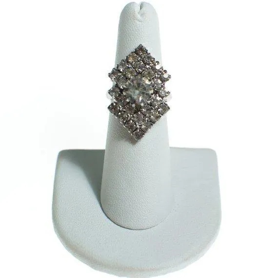 Vintage Art Deco Diamante Rhinestone Statement Ring, Adjustable
